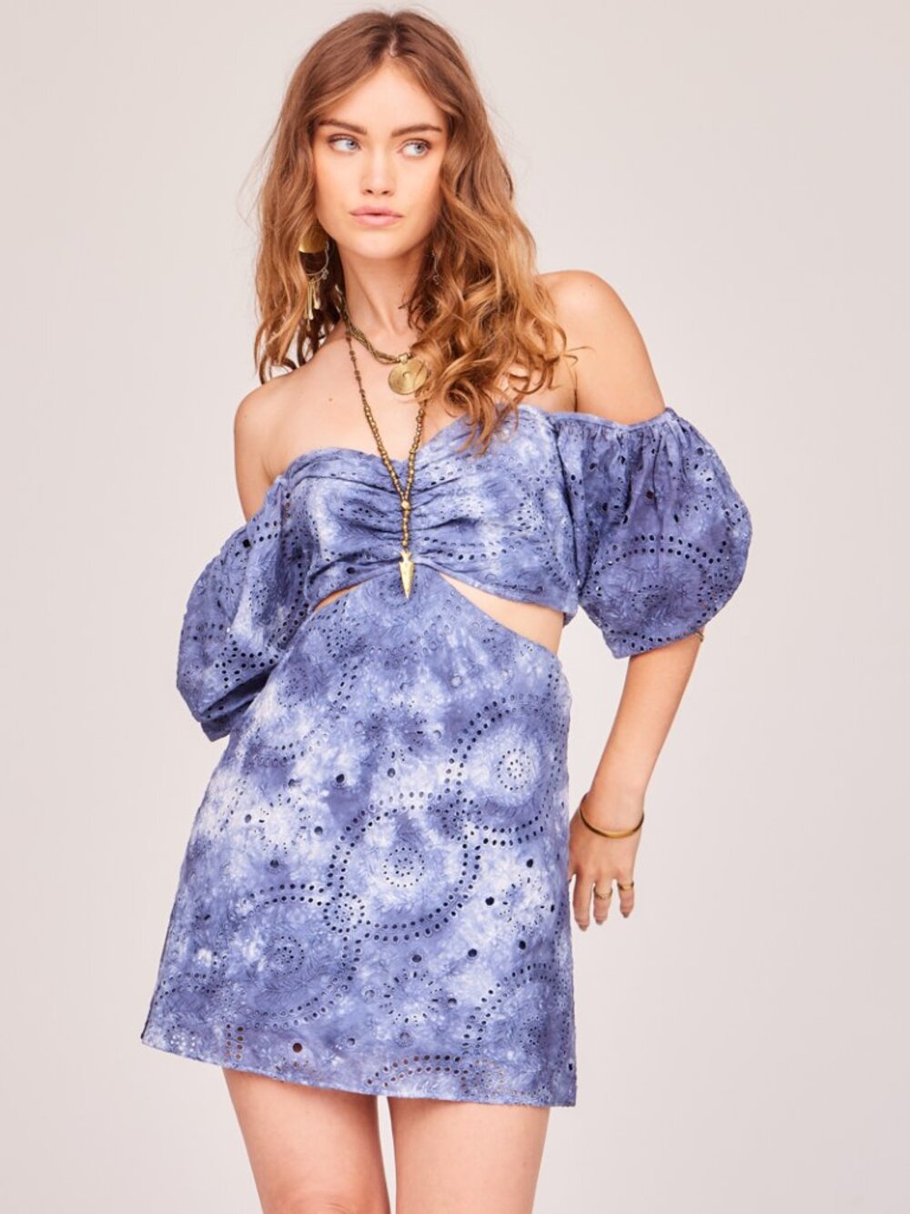 Brunchcore Tie Dye Mini Dress - Sky Marble Tie Dye